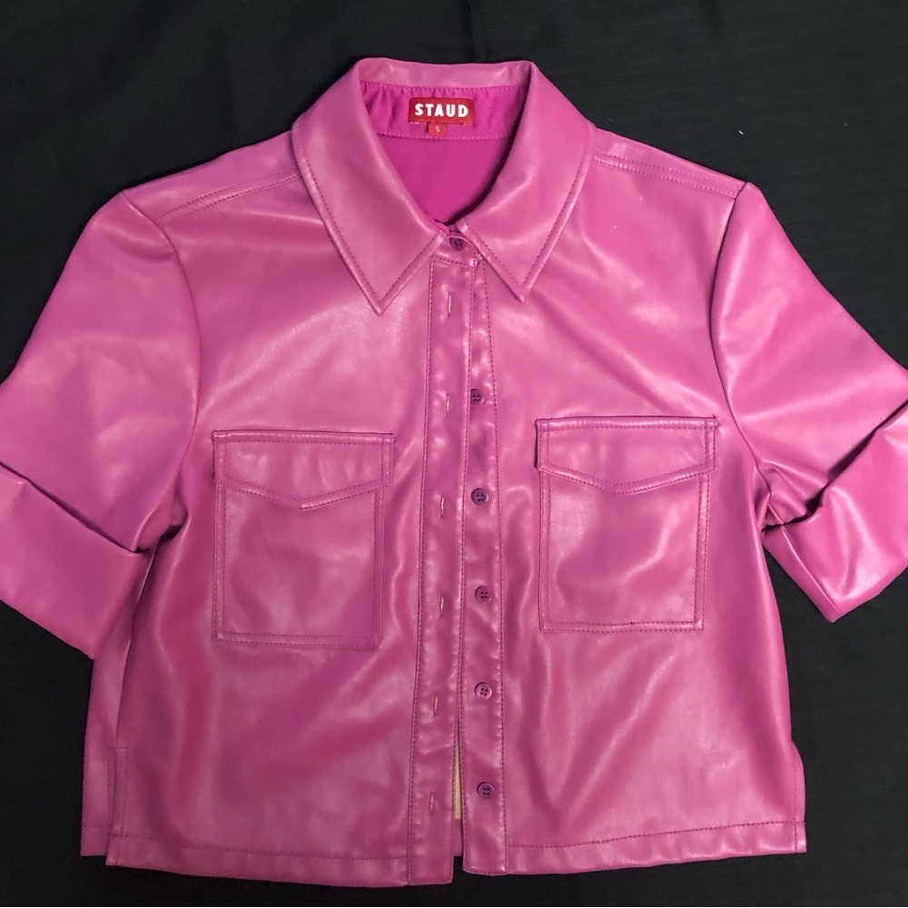 STAUD Button Down pink pleather/polyester jacket - image 1